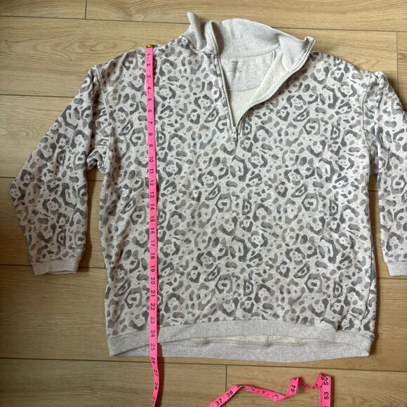 aerie half zip light gray leopard sweatshirt pullover extra small - Picture 4 of 6
